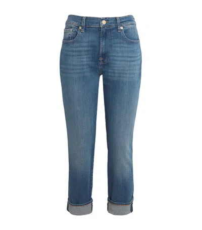 7 For All Mankind Cuffed Relaxed Skinny Jeans In Blue