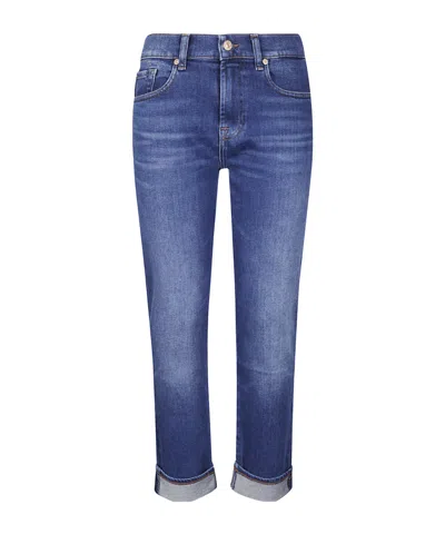 7 For All Mankind Cuffed Straight Jeans In Blue