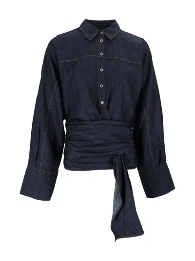 7 For All Mankind Dark Blue Abyss Tie-waist Cotton Shirt