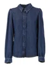 7 For All Mankind Dark Blue Puff Sleeve Shirt Poppy In Blue