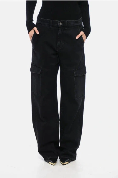 7 For All Mankind Dark Wash Tess Cargo Jeans With Logoed Button In Black