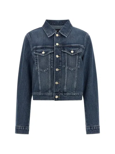 7 For All Mankind Stretch Denim Jacket With Button Fastening In Blue