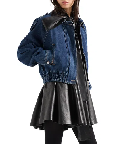 7 For All Mankind Denim Aviator Jacket In Blue