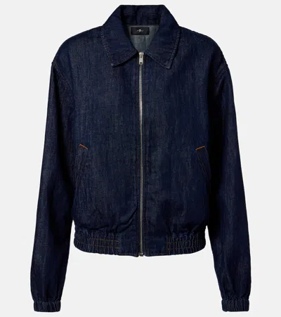 7 For All Mankind Denim Bomber Jacket In Blue