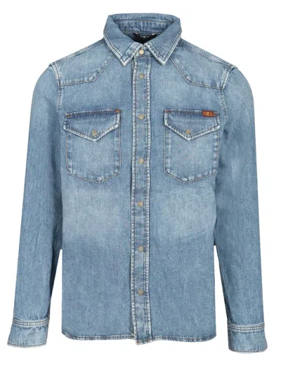 7 For All Mankind Denim Cotton Shirt Casual Light Blue