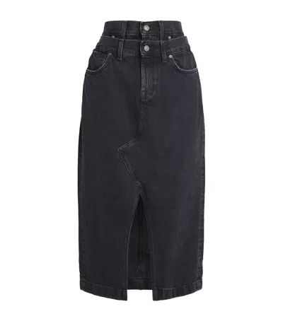7 For All Mankind Denim Double-waisted Hussle Skirt In Black