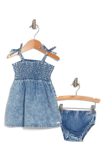 7 For All Mankind Babies' Denim Fit & Flare Dress & Bloomers Set In Blue