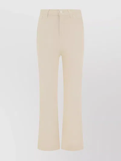 7 For All Mankind Denim Flared Cotton Trousers With Frayed Hem In Neutral
