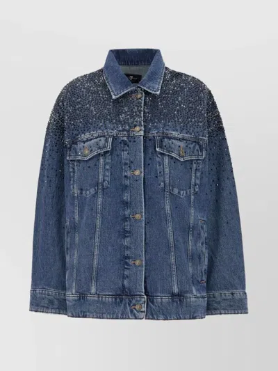 7 For All Mankind Denim Jacket With Rhinestone And Stud Embellishments In Blue
