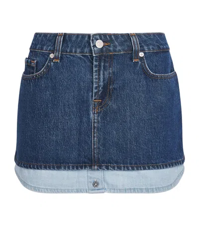 7 For All Mankind Denim Layered Mini Skirt In Blue
