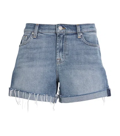 7 For All Mankind Denim Mid Roll Shorts In Blue