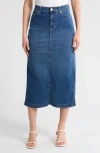 7 For All Mankind Denim Midi Skirt In Fawn