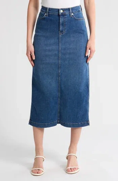 7 For All Mankind Denim Midi Skirt In Fawn