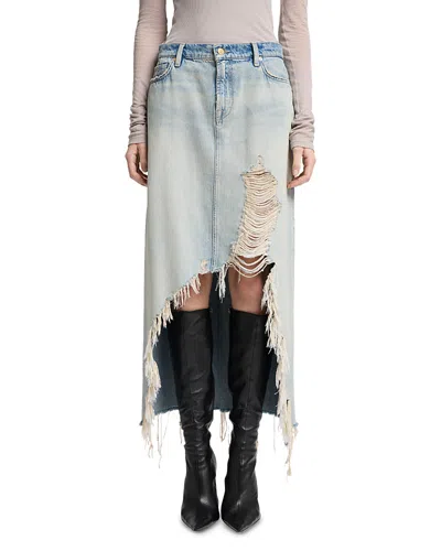 7 For All Mankind Denim Midi Skirt In Peaches In Blue