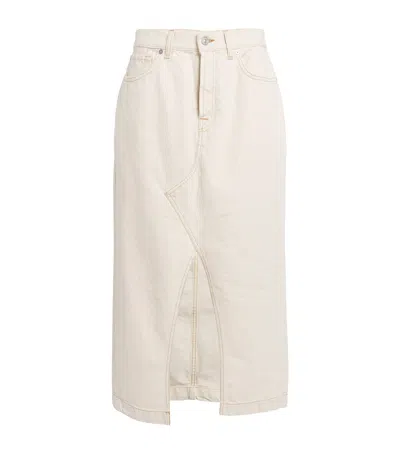 7 For All Mankind Denim Midi Skirt In Ivory