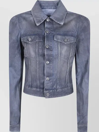 7 For All Mankind Denim Puff Sleeve Jacket In Blue