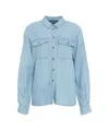 7 For All Mankind Denim Shirt With Rounded Hem And Box Pleat In Blue