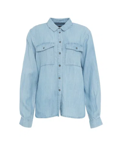 7 For All Mankind Denim Shirt With Rounded Hem And Box Pleat In Blue