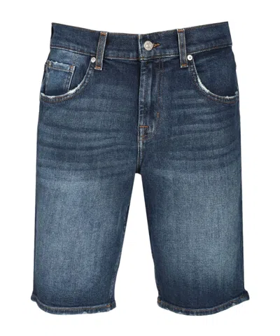 7 For All Mankind Denim Shorts With Belt Loops In Blue