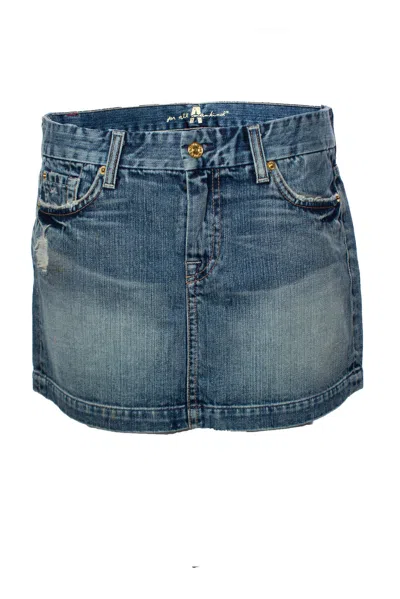 7 For All Mankind , Denim Skirt With Rhinestones In Gold