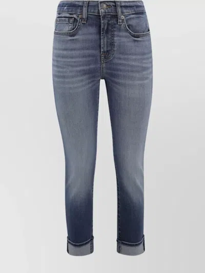 7 For All Mankind Denim Straight Trousers Rolled Cuffs In Blue