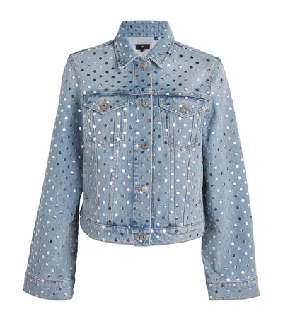 7 For All Mankind Denim Studded Trucker Jacket In Blue