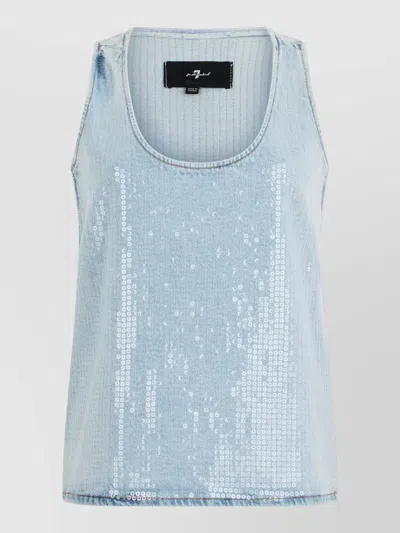 7 For All Mankind Denim Top Featuring Transparent Sequins In Gray