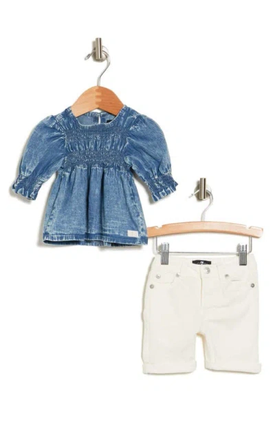 7 For All Mankind Babies'  Denim Tunic & Bermuda Shorts Set In Medium Vintage