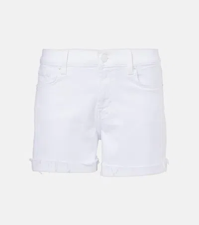 7 For All Mankind Distressed Mid-rise Denim Shorts In Swan