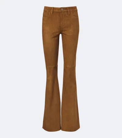 7 For All Mankind Dojo Suede Flared Pants In Brown