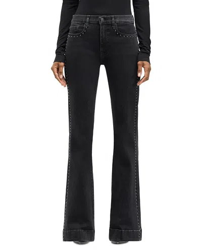 7 For All Mankind Dojo Tailorless Mid Rise Flare Jeans In Escape In Black