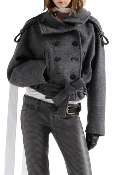 7 For All Mankind Double Breasted High Neck Wool Blend Jacket In Gray