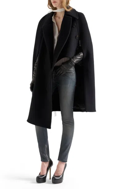 7 For All Mankind Double Breasted Wool Blend Cape In Black
