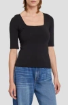 7 For All Mankind Double Layer Scoop Neck Top In Black