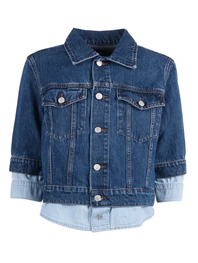 7 For All Mankind Double Layer Trucker In Blue