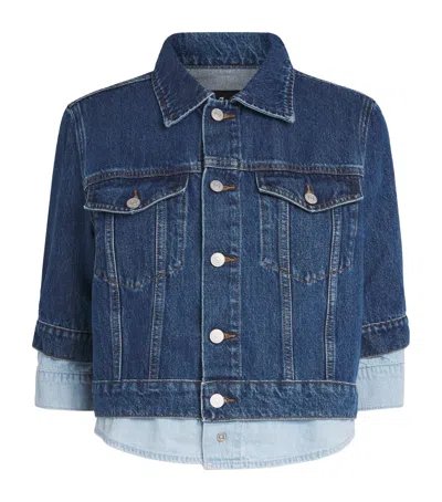 7 For All Mankind Double Layer Denim Trucker Jacket In Blue