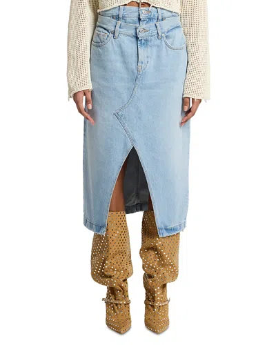 7 For All Mankind Double Waisted Denim Skirt In Bleach