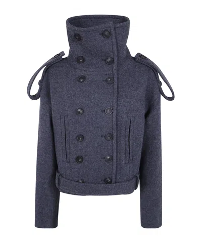 7 For All Mankind Doublebreasted Cropped Woolblend Jacket In Gun Gray