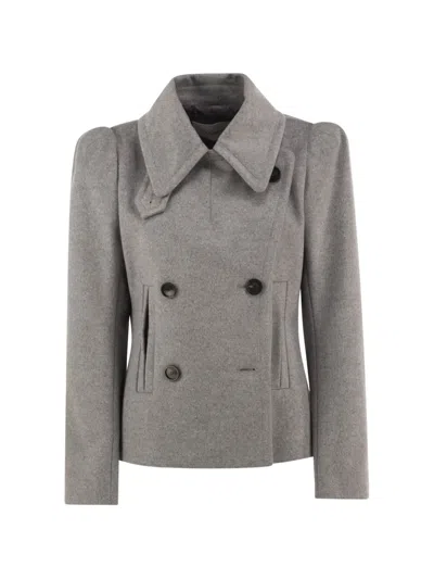 7 For All Mankind Double-breasted Wool Jacket With Structured Shoulders In Gray