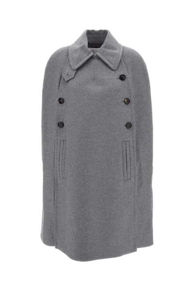 7 For All Mankind Double-breasted Longline Wool Cape In Gray