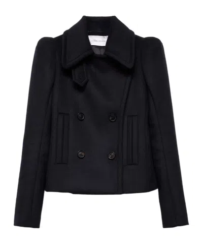 7 For All Mankind Double-breasted Wool Coat With Structured Shoulders In Black