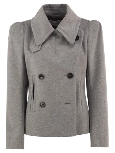 7 For All Mankind Double-breasted Wool-blend Jacket In Gray