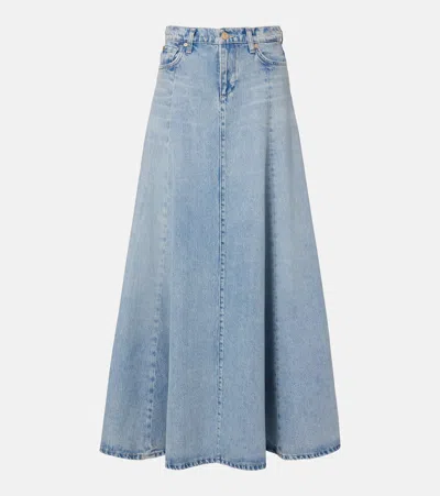 7 For All Mankind Drama High-rise Cotton Denim Maxi Skirt In Blue