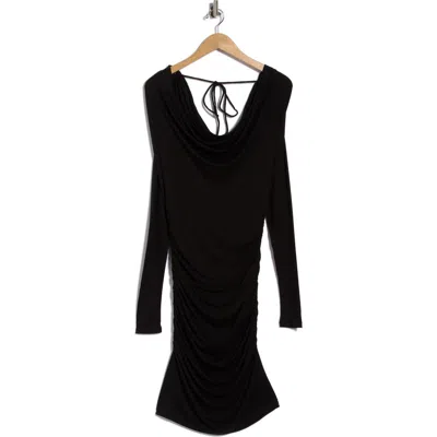 7 For All Mankind Draped Long Sleeve Body-con Dress In Black