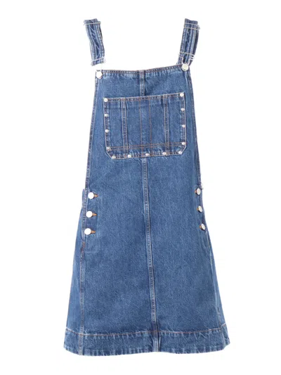 7 For All Mankind Dungaree Dress Le Blue With Carpenter Details