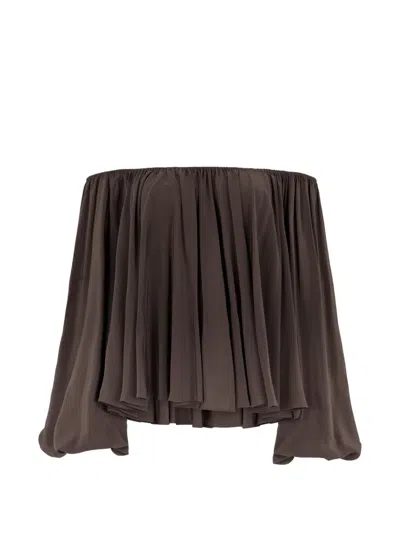 7 For All Mankind Elasticated Off-shoulder Top In Brown