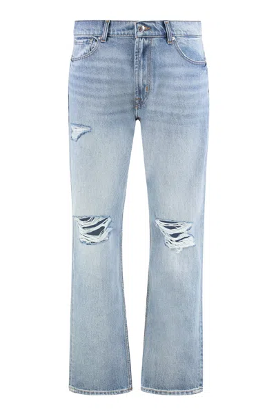 7 For All Mankind Elephant Leg Ripped Light Denim Jeans In Blue