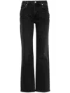 7 For All Mankind High-rise Cotton Denim Pants With Fringed Hem In Black