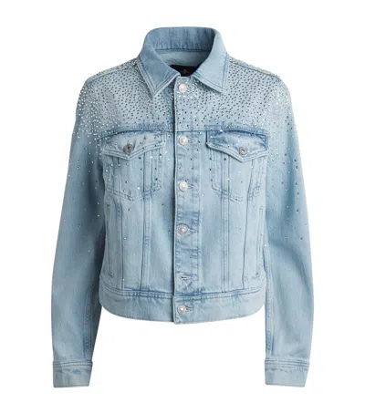 7 For All Mankind Embellished Adi Trucker Denim Jacket In Blue