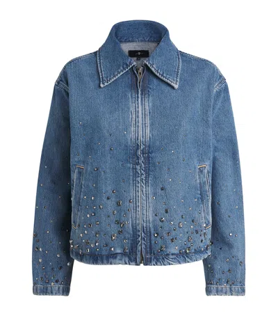 7 For All Mankind Embellished Denim Jacket In Blue
